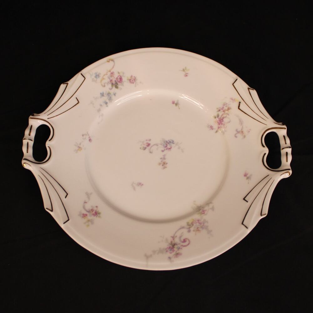 Antique Limoges France Cake Plate Pink Floral Gold Swag Handles